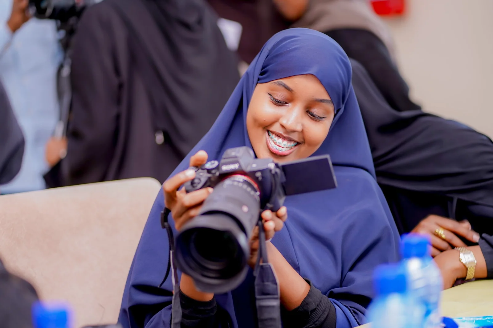 A participant operating a camera during the Technical Training on Audiovisual Production in Mogadishu.