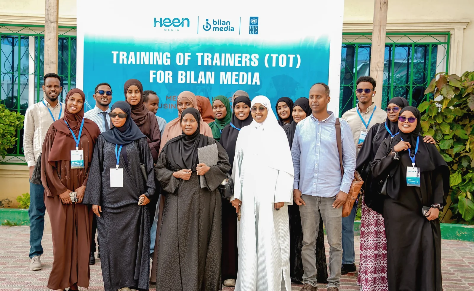 Participants and facilitators of the Training of Trainers for Bilan Media at The Palms Hotel in Mogadishu.