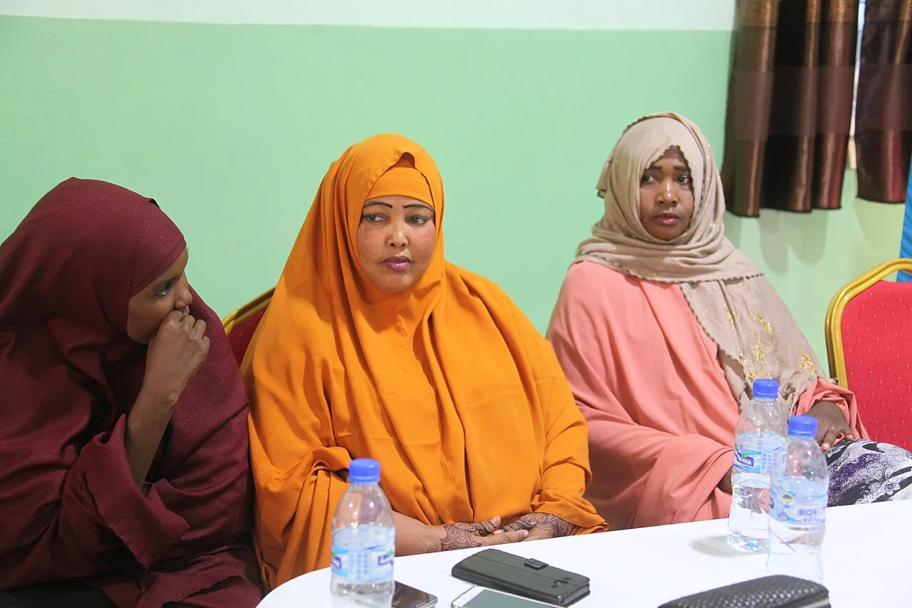 Women participating in a community and political participation discussion in Beledweyne.